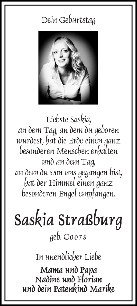  Traueranzeige für Saskia Coors vom 19.09.2019 aus WESER-KURIER