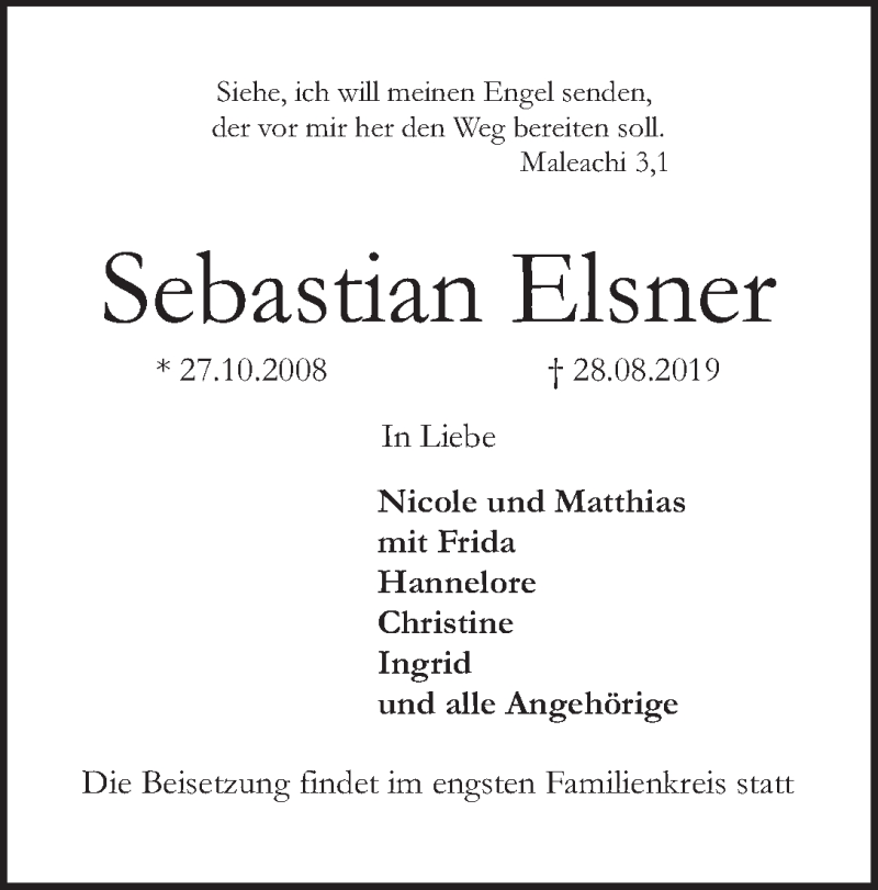 Traueranzeige von Sebastian Elsner von WESER-KURIER