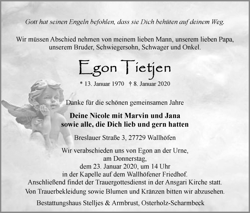  Traueranzeige für Egon Tietjen vom 14.01.2020 aus Osterholzer Kreisblatt