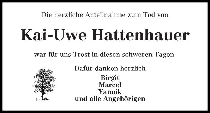  Traueranzeige für Kai-Uwe Hattenhauer vom 06.01.2020 aus WESER-KURIER