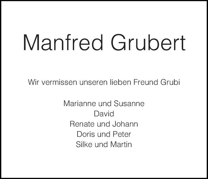  Traueranzeige für Manfred Grubert vom 18.01.2020 aus WESER-KURIER