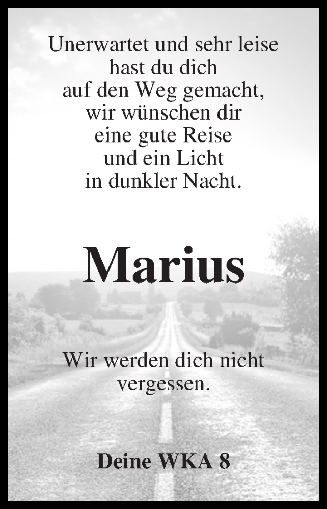  Traueranzeige für Marius Meier vom 25.01.2020 aus Osterholzer Kreisblatt