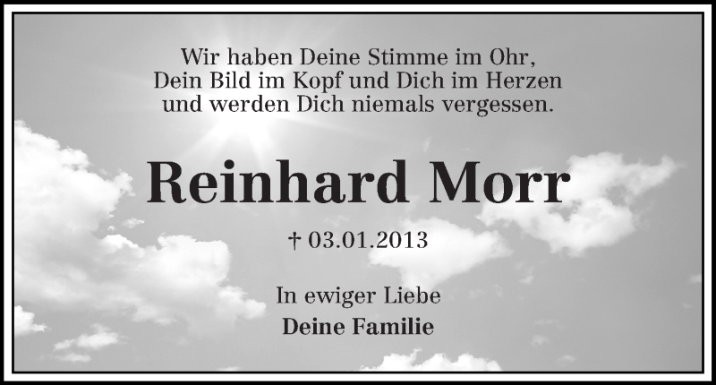  Traueranzeige für Reinhard Morr vom 03.01.2020 aus Die Norddeutsche