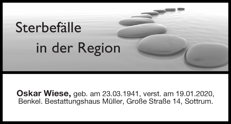 Traueranzeige von Sterbefälle aus der Region Ausgabe 23.01.2020 von Achimer Kurier/Verdener Nachrichten