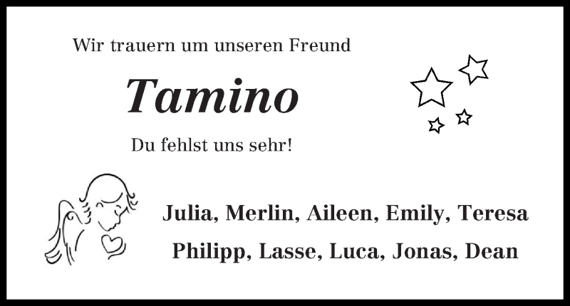  Traueranzeige für Tamino Holling vom 14.01.2020 aus Osterholzer Kreisblatt