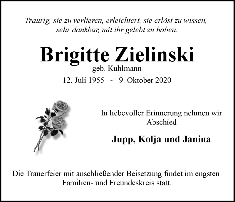 Traueranzeige von Brigitte Zielinski von WESER-KURIER