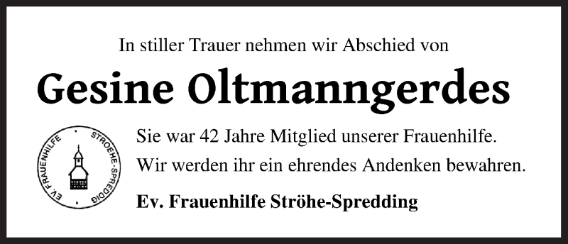  Traueranzeige für Gesine Oltmanngerdes vom 02.10.2020 aus Osterholzer Kreisblatt