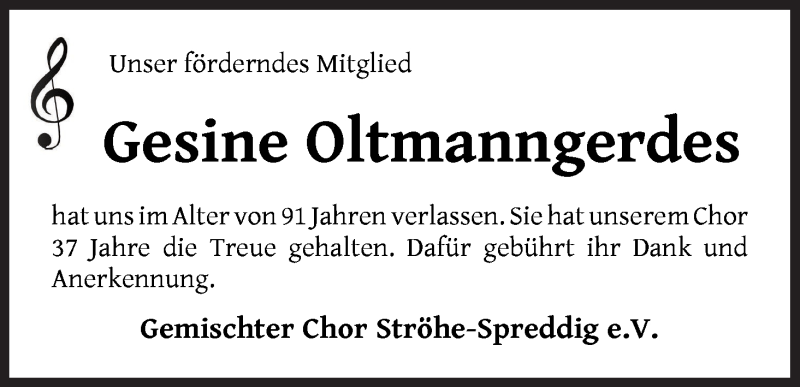  Traueranzeige für Gesine Oltmanngerdes vom 02.10.2020 aus Osterholzer Kreisblatt
