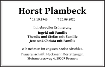 Traueranzeige von Horst Plambeck