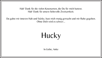 Traueranzeige von Hucky 