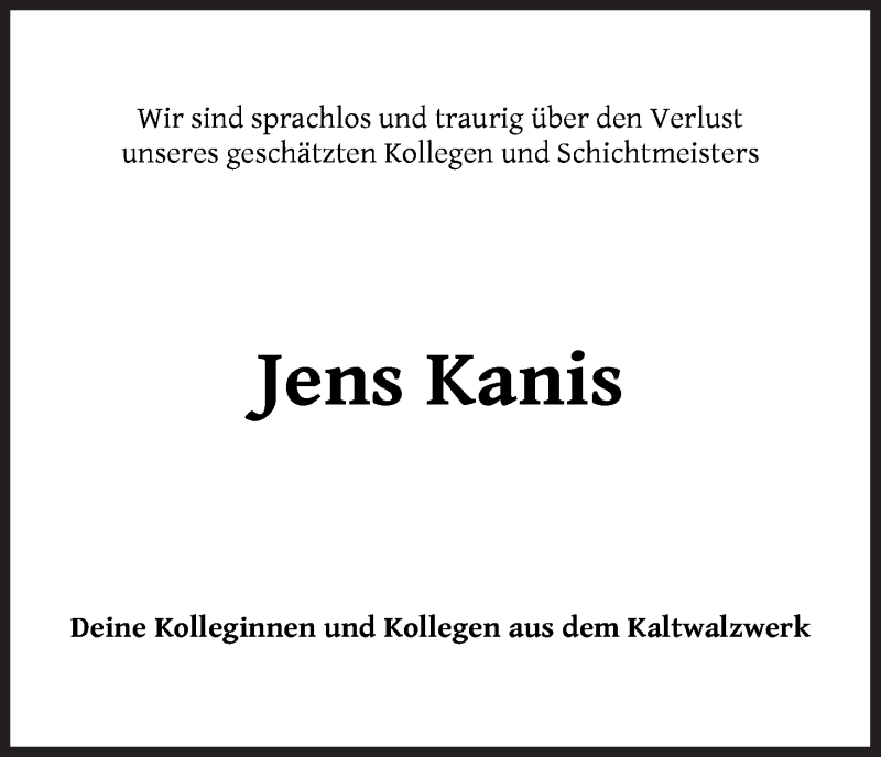Traueranzeige von Jens Kanis von WESER-KURIER