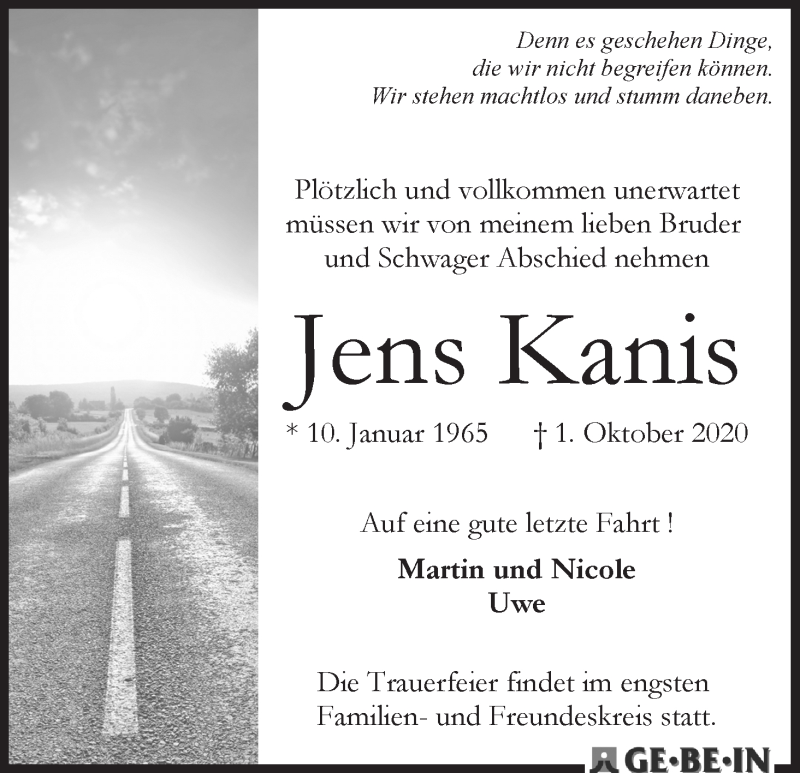 Traueranzeige von Jens Kanis von WESER-KURIER