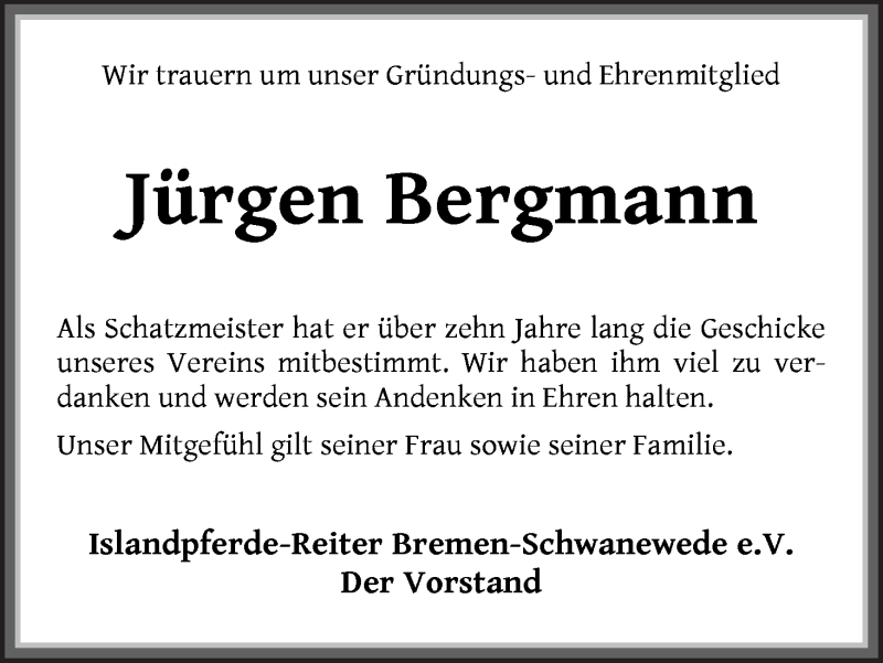  Traueranzeige für Jürgen Bergmann vom 09.10.2020 aus Die Norddeutsche