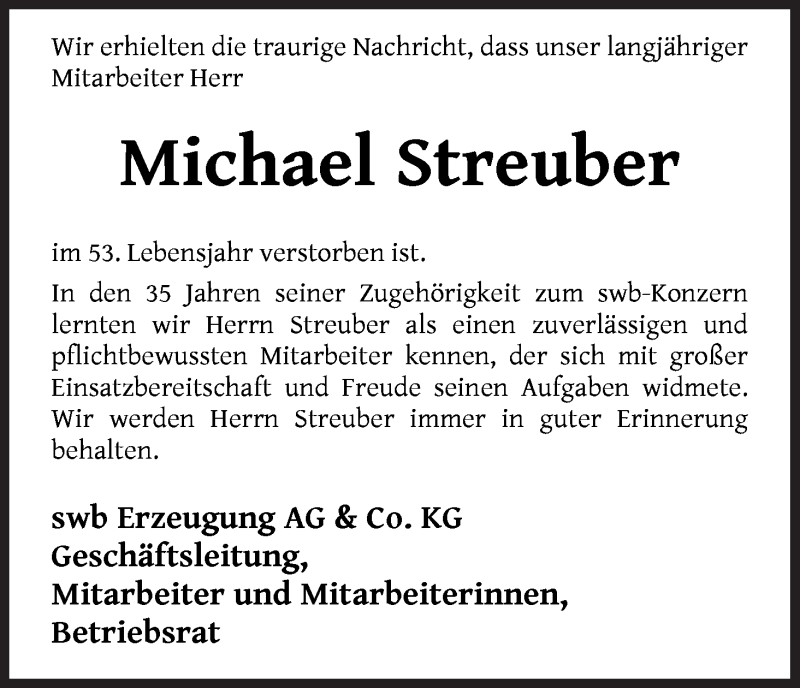  Traueranzeige für Michael Streuber vom 30.10.2020 aus WESER-KURIER