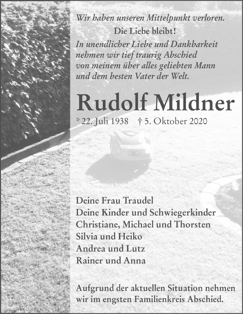  Traueranzeige für Rudolf Mildner vom 10.10.2020 aus WESER-KURIER