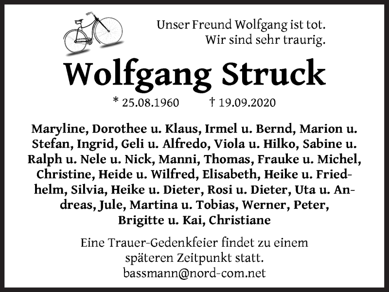  Traueranzeige für Wolfgang Struck vom 10.10.2020 aus WESER-KURIER
