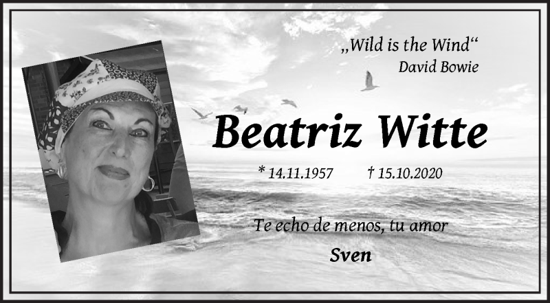  Traueranzeige für Beatriz Witte vom 14.11.2020 aus WESER-KURIER