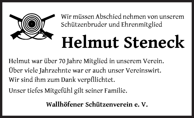  Traueranzeige für Helmut Steneck vom 26.11.2020 aus Osterholzer Kreisblatt