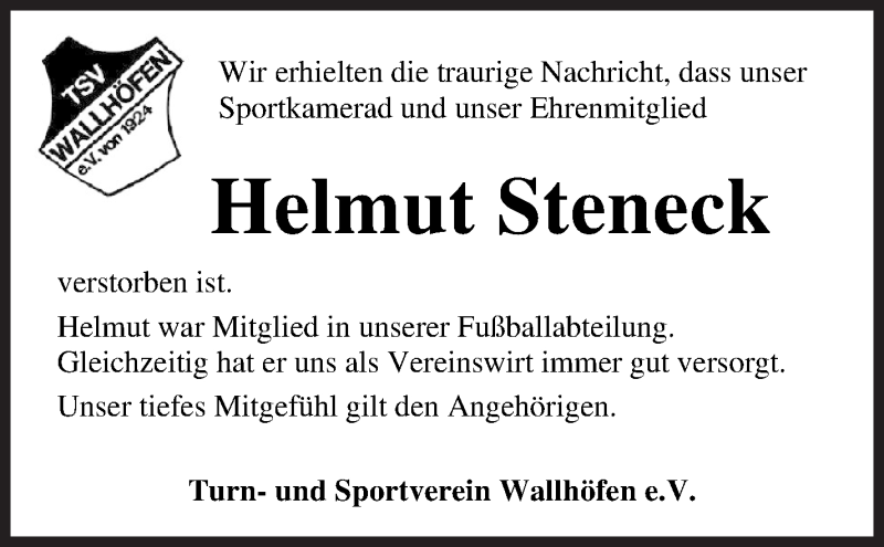  Traueranzeige für Helmut Steneck vom 26.11.2020 aus Osterholzer Kreisblatt