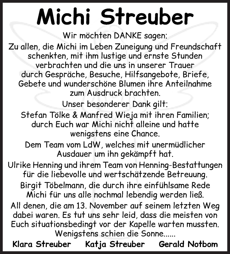  Traueranzeige für Michael Streuber vom 21.11.2020 aus WESER-KURIER