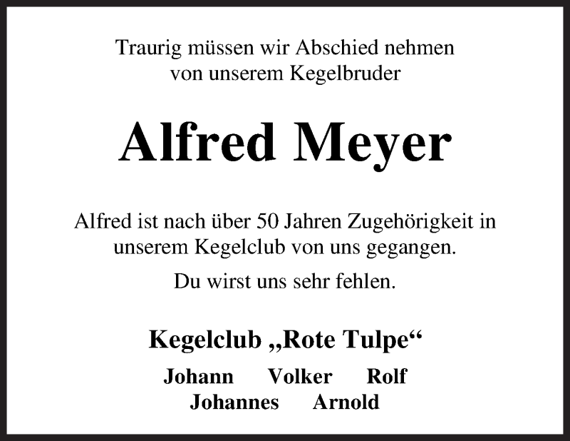  Traueranzeige für Alfred Meyer vom 18.12.2020 aus Osterholzer Kreisblatt
