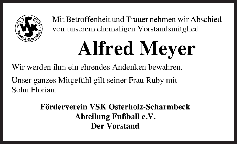  Traueranzeige für Alfred Meyer vom 18.12.2020 aus Osterholzer Kreisblatt