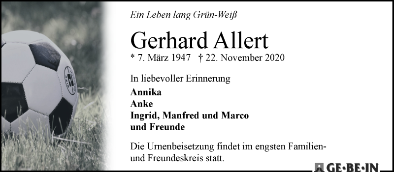 Traueranzeige von Gerhard Allert von WESER-KURIER