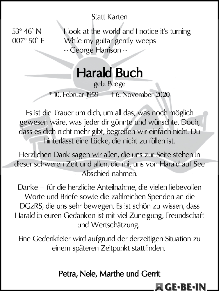  Traueranzeige für Harald Buch vom 19.12.2020 aus WESER-KURIER