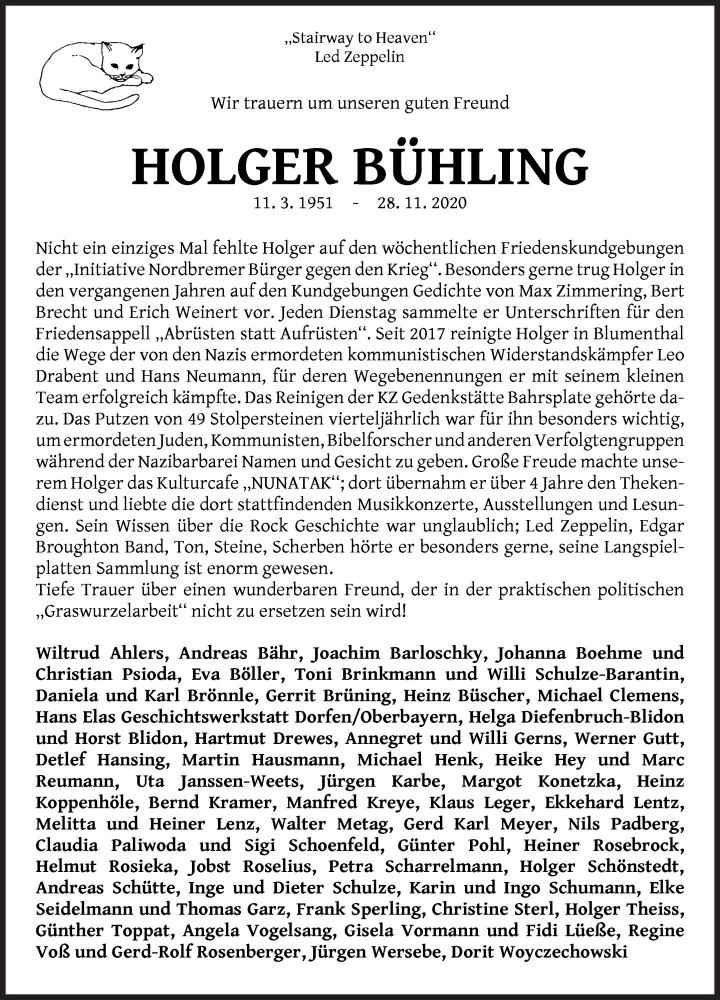 Traueranzeige von Holger Bühling von WESER-KURIER