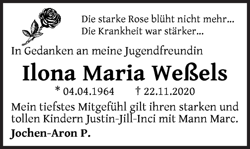 Traueranzeige von Ilona Maria Weßels von WESER-KURIER