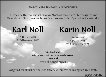Traueranzeige von Karl und Karin Noll