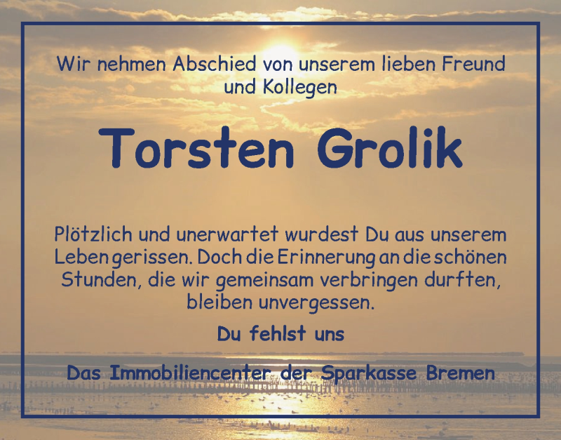  Traueranzeige für Torsten Grolik vom 12.12.2020 aus WESER-KURIER