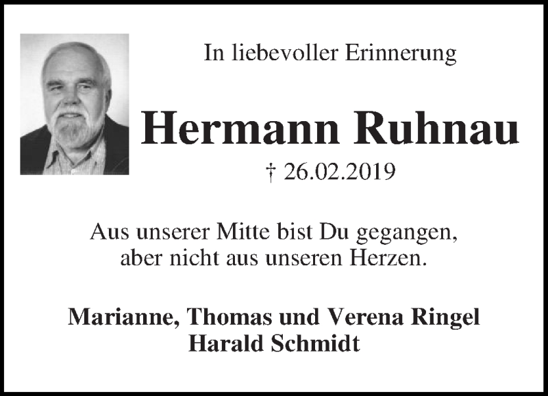  Traueranzeige für Hermann Ruhnau vom 26.02.2020 aus WESER-KURIER