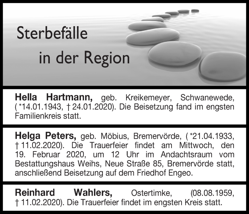 Traueranzeigen Von Sterbefälle In Der Region Ausgabe 15.02.2020 ...