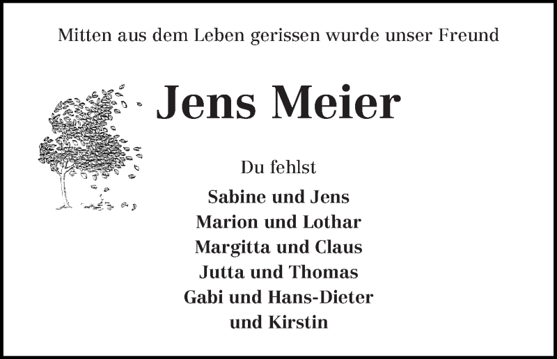  Traueranzeige für Jens Meier vom 01.02.2020 aus 