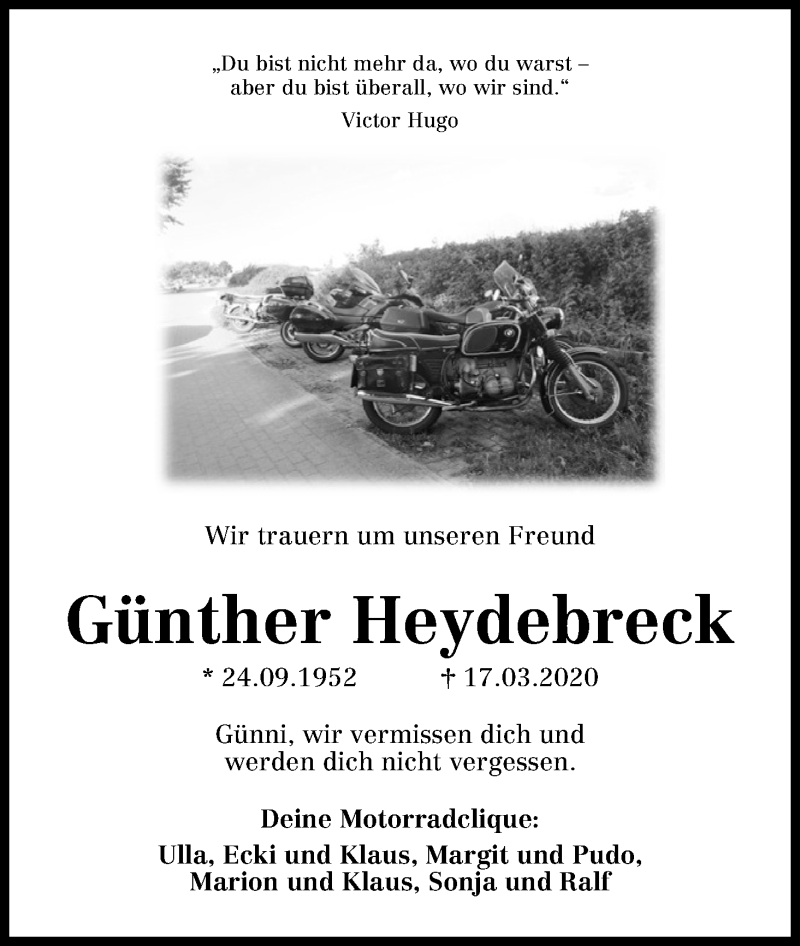  Traueranzeige für Günther Heydebreck vom 23.03.2020 aus WESER-KURIER