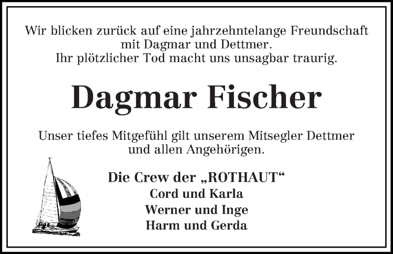  Traueranzeige für Dagmar Fischer vom 14.03.2020 aus Die Norddeutsche