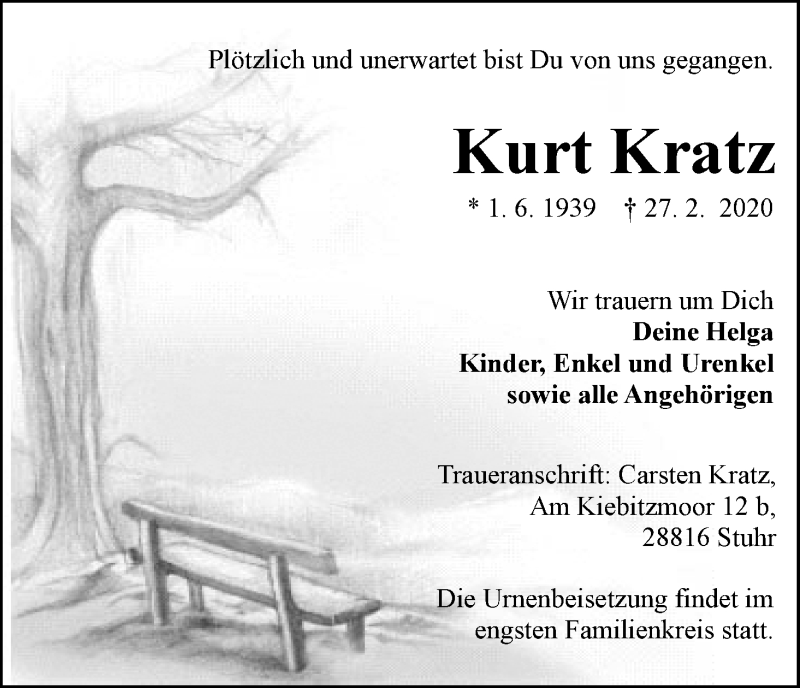 Traueranzeigen Von Kurt Kratz Trauer Gedenken