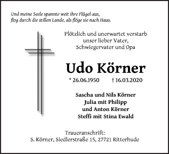 Traueranzeige von Udo Körner