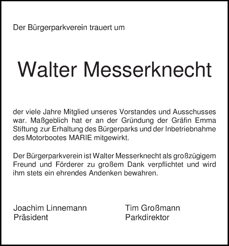  Traueranzeige für Walter Messerknecht vom 21.03.2020 aus WESER-KURIER