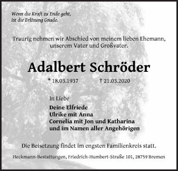 Traueranzeige von Adalbert Schröder
