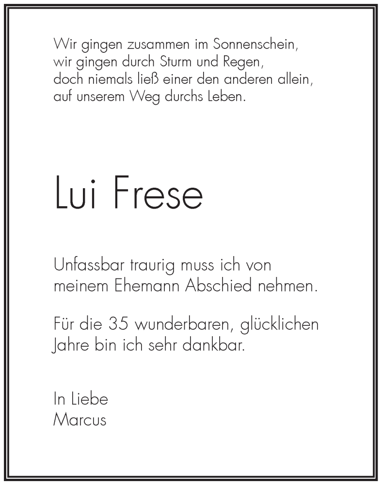  Traueranzeige für Dr. Hans-Ludwig Frese vom 18.04.2020 aus WESER-KURIER