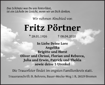 Traueranzeige von Fritz Pörtner