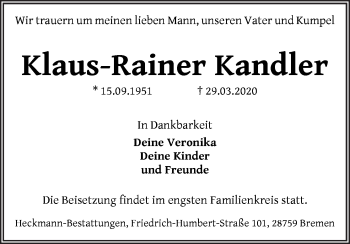 Traueranzeige von Klaus-Rainer Kandler