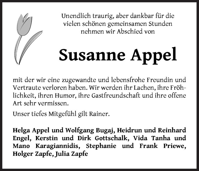  Traueranzeige für Susanne Appel vom 25.04.2020 aus WESER-KURIER