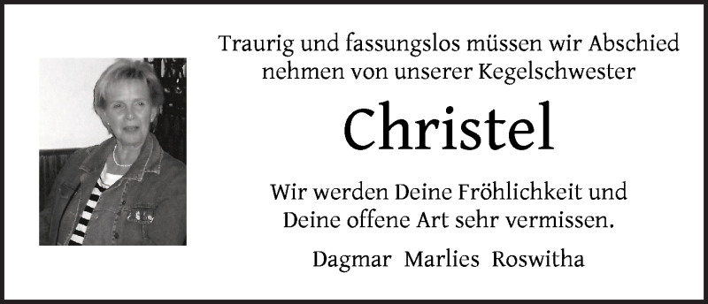 Traueranzeige von Christel Rosenschildt von WESER-KURIER