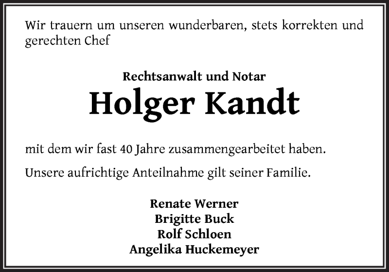  Traueranzeige für Erich-Holger Kandt vom 27.05.2020 aus Osterholzer Kreisblatt