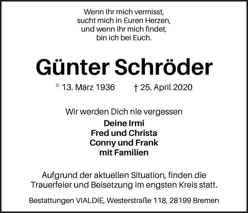 Traueranzeige von Günter Schröder von WESER-KURIER