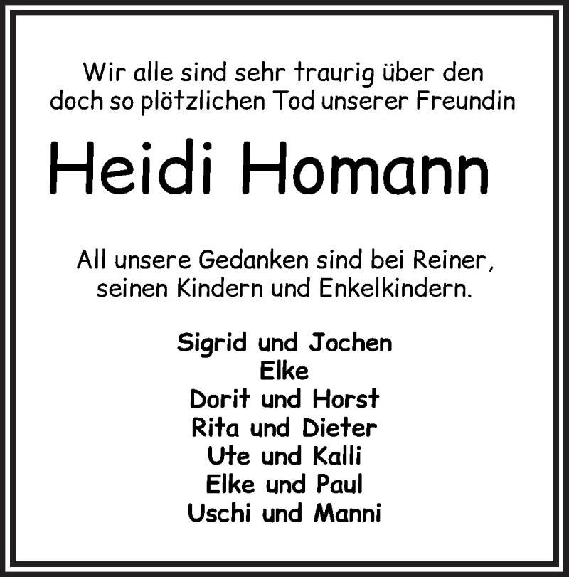  Traueranzeige für Heidi Homann vom 09.05.2020 aus WESER-KURIER