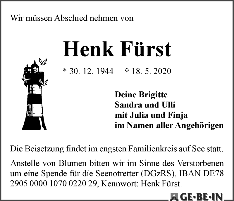 Traueranzeige von Henk Fürst von WESER-KURIER